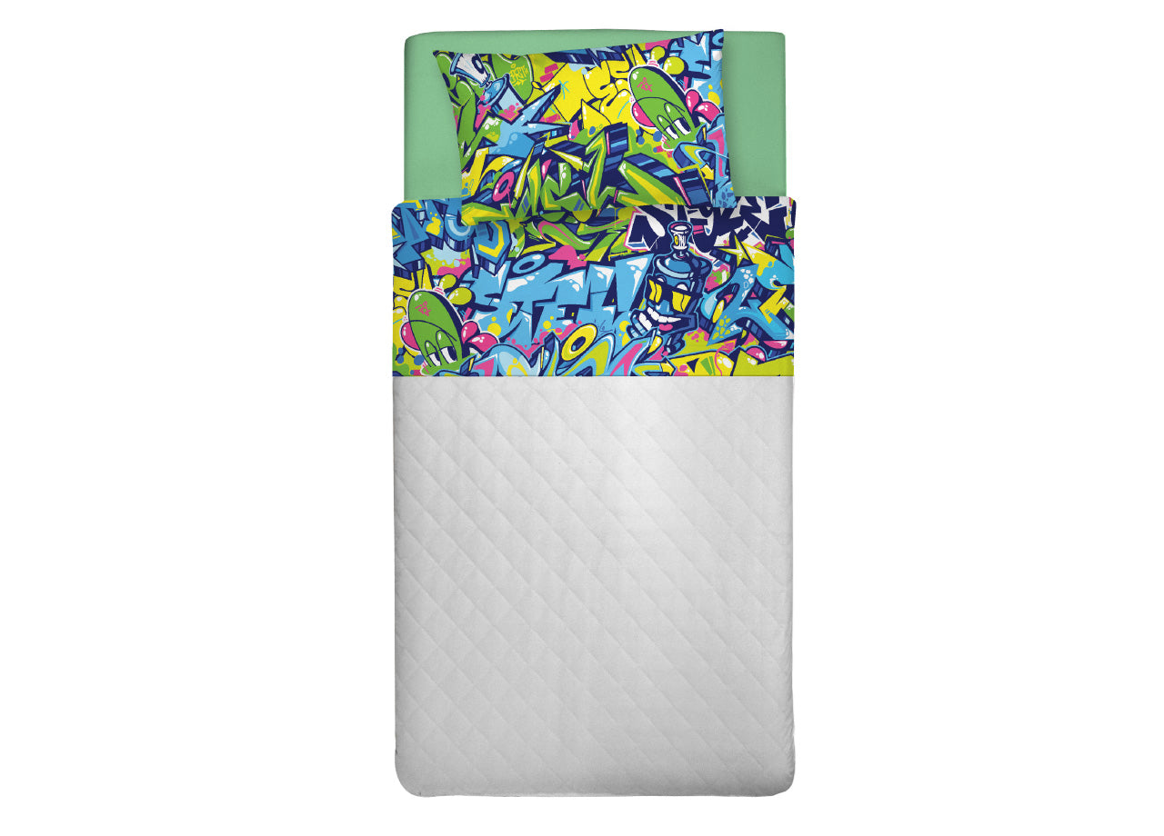 Completo Lenzuola Freestyle Per Ragazzi 100% Cotone Digitale Graffiti - Piazza E Mezza - Graffiti