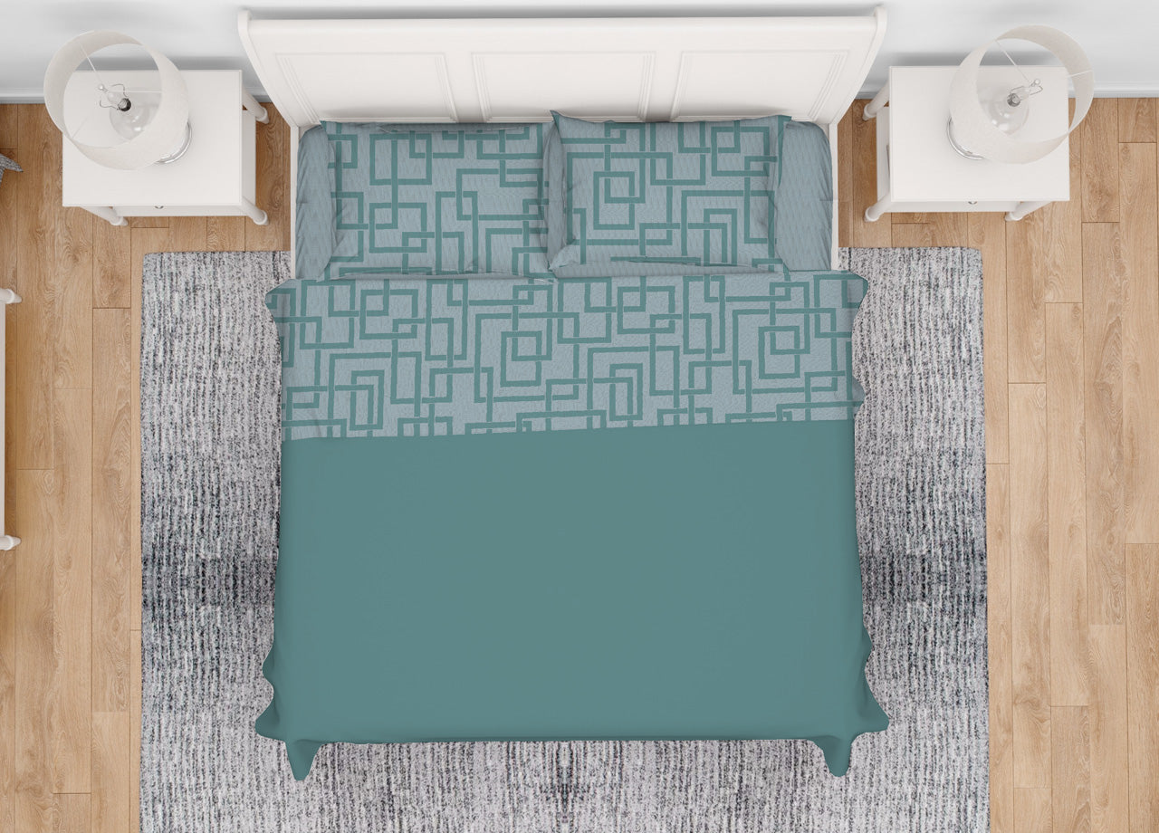 Completo Lenzuola In 100% Cotone Made Italy Disegno Lab - Piazza E Mezza - Verde