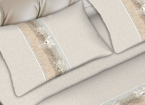 Completo Lenzuola In 100% Cotone Made In Italy Dis. Leopard Colore Beige C.N. - Singolo - Beige