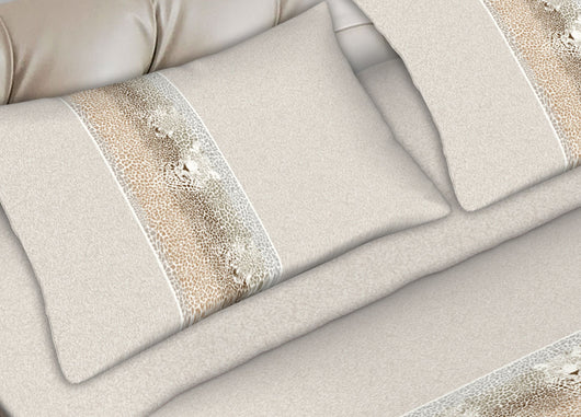 Completo Lenzuola In 100% Cotone Made In Italy Dis. Leopard Colore Beige C.N. - Singolo - Beige