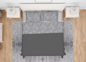 Completo Lenzuola Letto In 100% Cotone Made Italy Disegno Lily - Singolo - Grigio