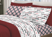 Completo Lenzuola Letto Linea Young 100% Cotone Disegno Love Love - Singolo - Rosso
