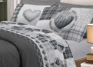 Completo Lenzuola Linea Pensieri Delicati 100% Cotone Disegno Love Mountain - Piazza E Mezza - Grigio