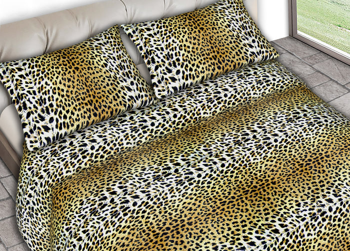 Completo Lenzuola In 100% Cotone Matrimoniale Dis. Leopardato C.N.