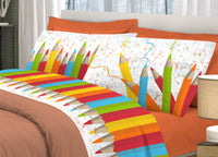 Completo Lenzuola Linea Pensieri Delicati 100% Cotone Disegno Matitoni - Matrimoniale - Multicolor
