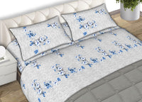 Completo Lenzuola Letto Matrimoniale 100% Cotone Made Italy Dis.Mirta Azzurro CN