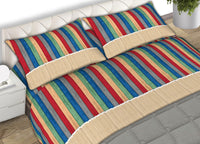 Completo Lenzuola 100% Cotone Made Italy Disegno Multicolor - Singolo - Beige