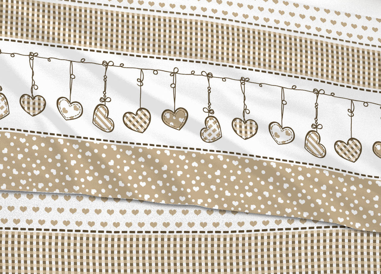 Completo Lenzuola In Cotone Flanella Disegni Natalizi Invernali Renne Cuori OB - Singolo - Dream Beige