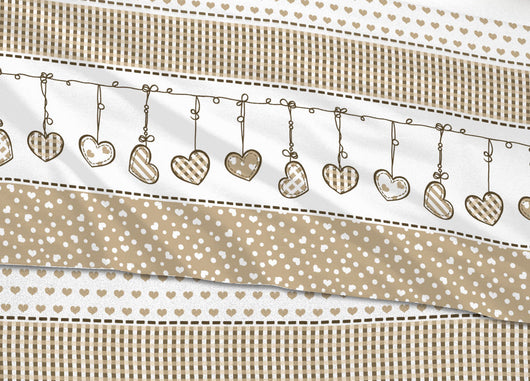Completo Lenzuola In Cotone Flanella Disegni Natalizi Invernali Renne Cuori OB - Singolo - Dream Beige