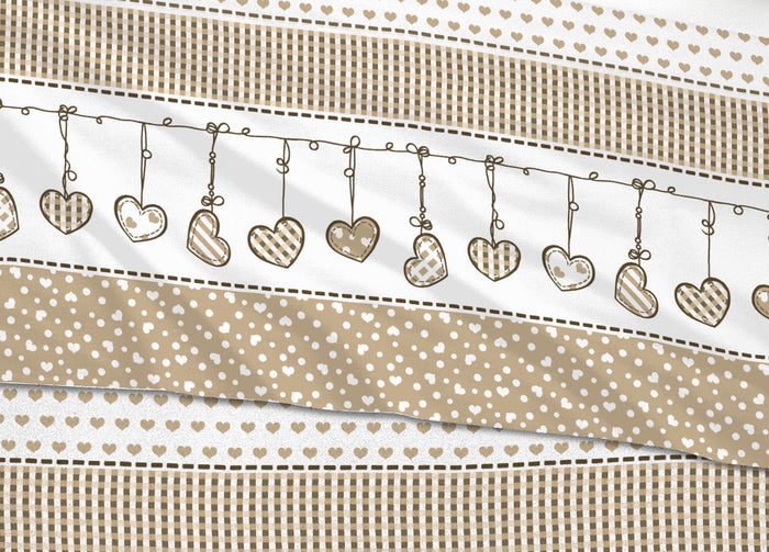 Completo Lenzuola In Cotone Flanella Disegni Natalizi Invernali Renne Cuori OB - Singolo - Dream Beige