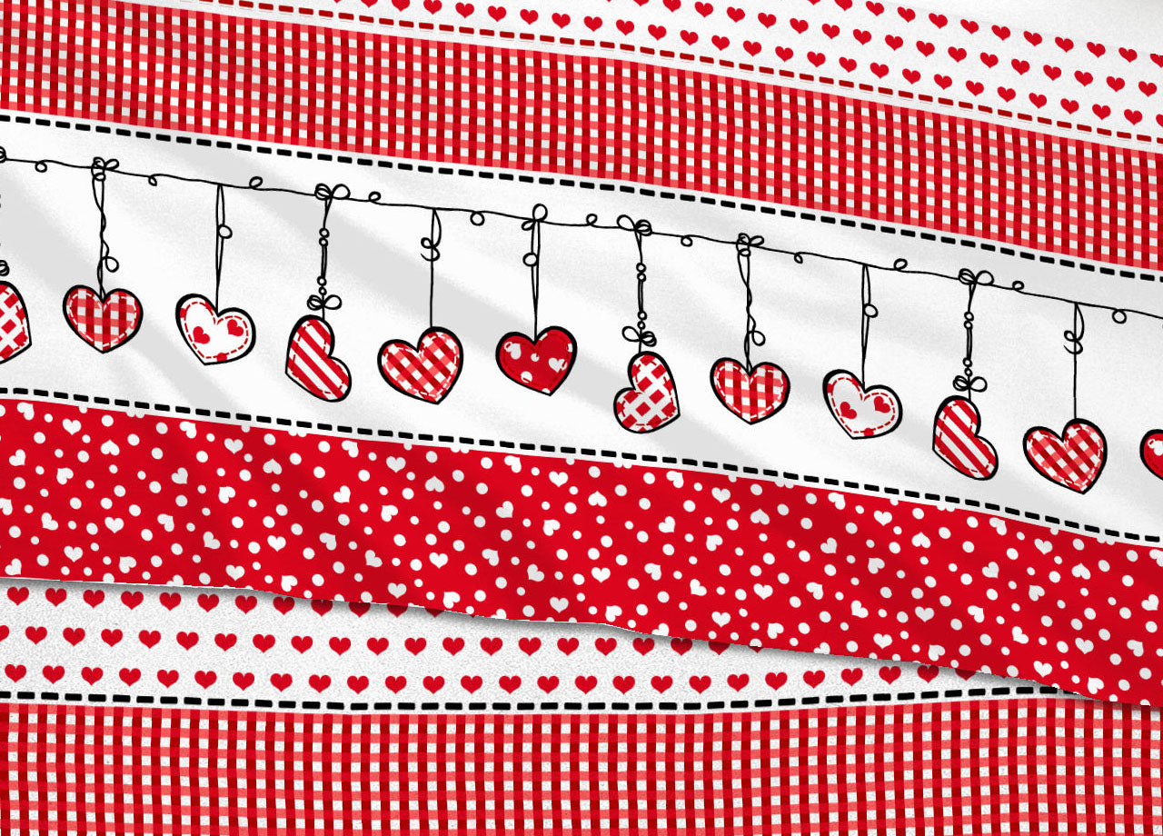 Copripiumino Sacco Piumone 100% Cotone Disegni Natalizi Invernali Renne Cuori OB - Matrimoniale - Dream Rosso