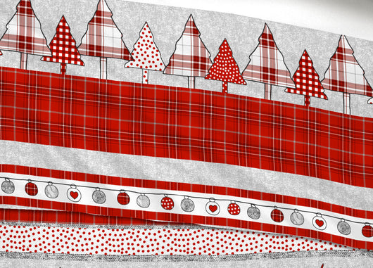 Completo Lenzuola In 100% Cotone Disegni Natalizi Invernali Renne Cuori OB - Singolo - Oliver Rosso