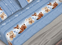 Completo Lenzuola In 100% Cotone Dis. Peluches Colore Azzurro C.N. - Matrimoniale - Azzurro