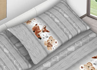 Completo Lenzuola In 100% Cotone Dis. Peluches Colore Grigio C.N. - Matrimoniale - Grigio