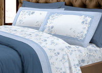 Completo Lenzuola Letto Calda Flanella 100% Cotone Disegno Praga - Matrimoniale - Azzurro