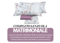 Completo Lenzuola Matrimoniale 100% Raso Cotone Floreale Dis. Ginko Colors