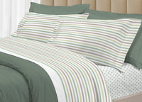 Completo Lenzuola Letto 100% Cotone Italy 3027 Disegno Riga Dots - Piazza E Mezza - Verde