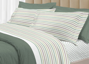 Completo Lenzuola Letto 100% Cotone Italy 3027 Disegno Riga Dots - Piazza E Mezza - Verde