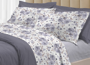 Completo Lenzuola Letto 100% Cotone Italy 3027 Disegno Rosa - Piazza E Mezza - Grigio