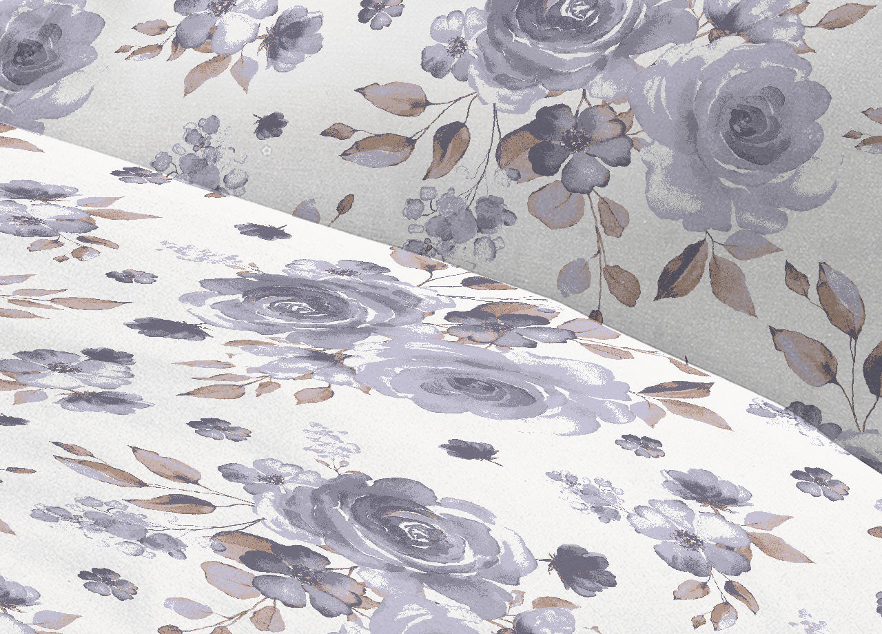 Completo Lenzuola Letto 100% Cotone Italy 3027 Disegno Rosa - Piazza E Mezza - Grigio