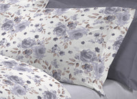 Completo Lenzuola Letto 100% Cotone Italy 3027 Disegno Rosa - Piazza E Mezza - Grigio