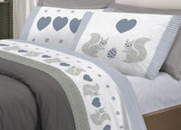 Completo Lenzuola Linea Pensieri Delicati 100% Cotone Disegno Scoiattolo - Piazza E Mezza - Grigio