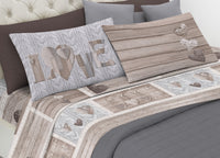 Completo Lenzuola Linea Pensieri Delicati 100% Cotone Disegno Shabby Love - Singolo - Beige