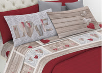 Completo Lenzuola Linea Pensieri Delicati 100% Cotone Disegno Shabby Love - Singolo - Rosso