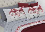 Completo Lenzuola In Morbida Flanella Disegno Snowman - 2 Piazze matr.le - Rosso