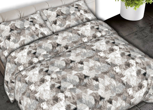 Completo Lenzuola Letto In 100% Cotone Made In Italy Disegni Assortiti C.N - 2 Piazze - Soffice Grigio