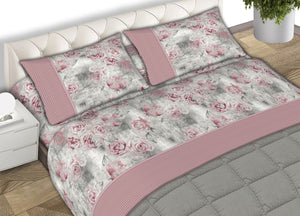 Completo Lenzuola Letto Matrimoniale 100% Cotone Made Italy Dis. Sonia CN - 2 Piazze - Rosa