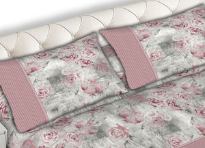 Completo Lenzuola Letto Matrimoniale 100% Cotone Made Italy Dis. Sonia CN - 2 Piazze - Rosa
