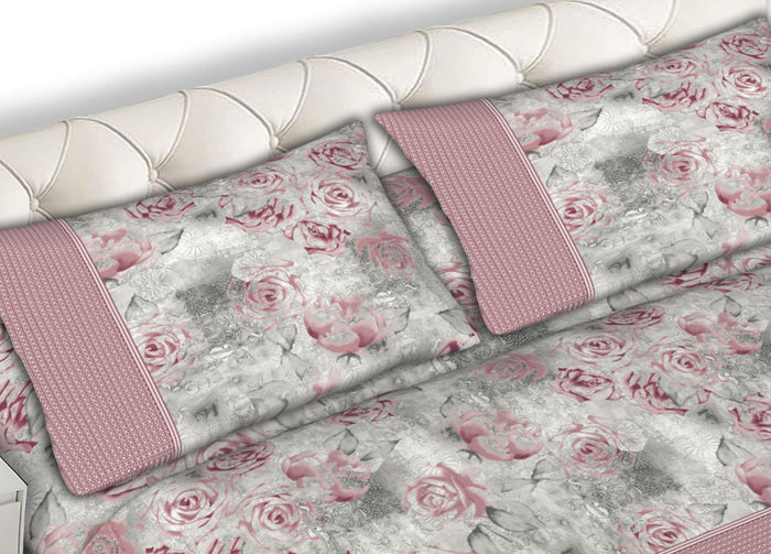 Completo Lenzuola Letto Matrimoniale 100% Cotone Made Italy Dis. Sonia CN - 2 Piazze - Rosa