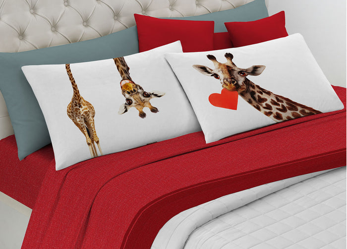 Completo Lenzuola Matrimoniale 100% Cotone Digitale Spin-Off Giraffa