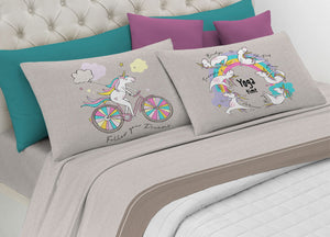 Completo Lenzuola Matrimoniale 100% Cotone Digitale Spin-Off Unicorno