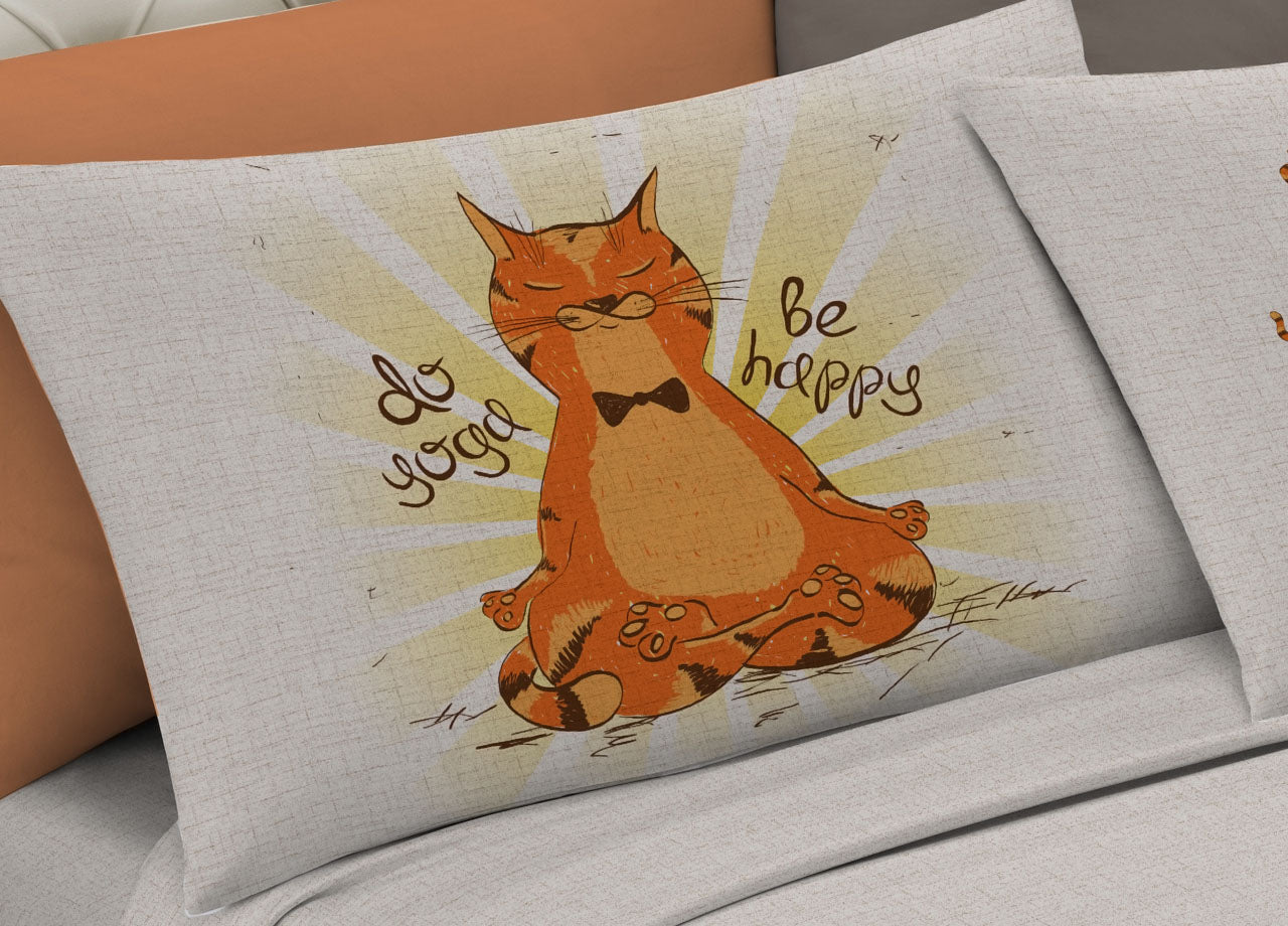 Completo Lenzuola Matrimoniale 100% Cotone Digitale Spin-Off Yo Gatto