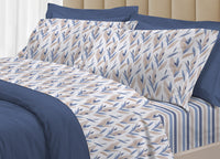 Completo Lenzuola Letto 100% Cotone Italy 3027 Disegno Tulipani - Piazza E Mezza - Blu