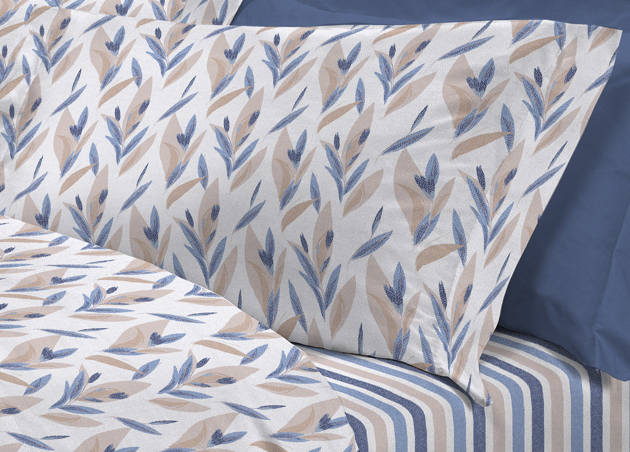 Completo Lenzuola Letto 100% Cotone Italy 3027 Disegno Tulipani - Piazza E Mezza - Blu