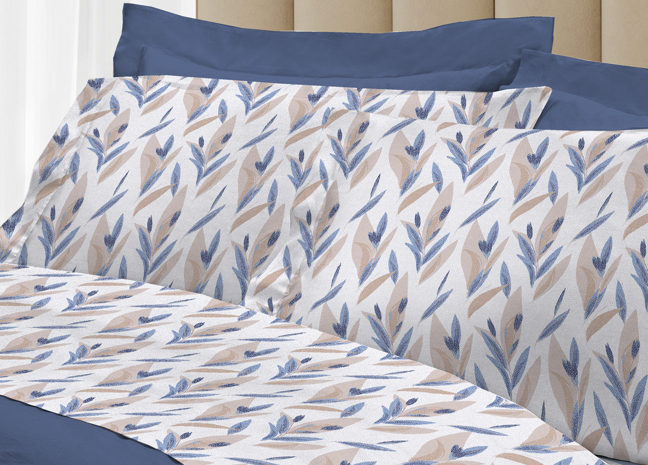 Completo Lenzuola Letto 100% Cotone Italy 3027 Disegno Tulipani - Piazza E Mezza - Blu