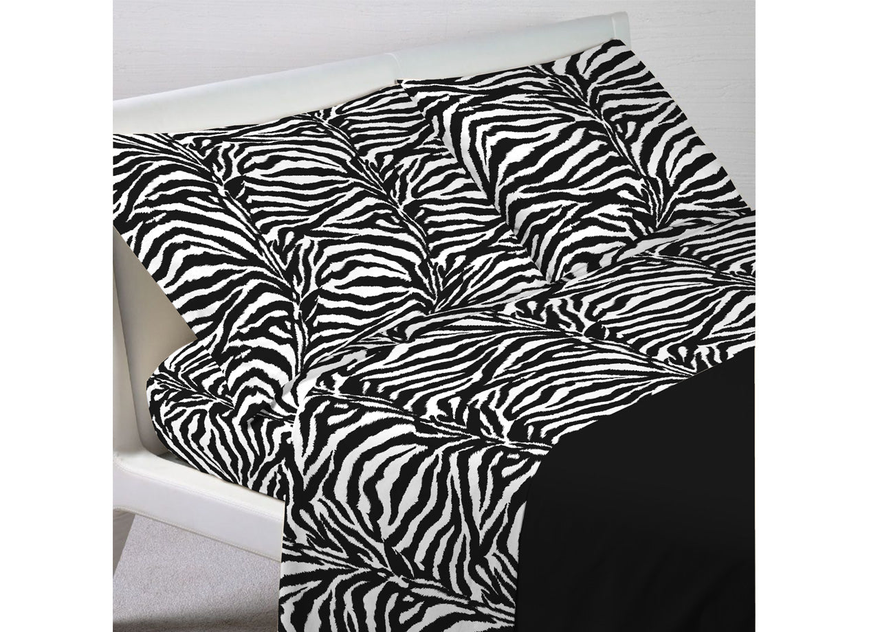Completo Lenzuola Letto In 100% Cotone Disegno Animalier Zebrato - Matrimoniale - Zebrato