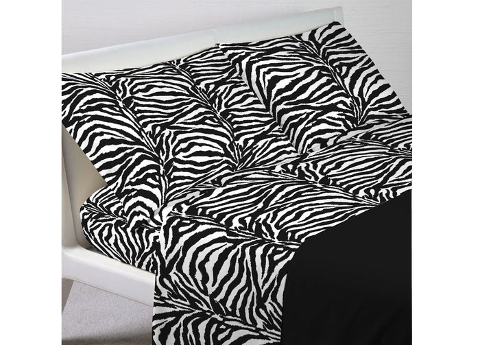 Completo Lenzuola Letto In 100% Cotone Disegno Animalier Zebrato - Matrimoniale - Zebrato