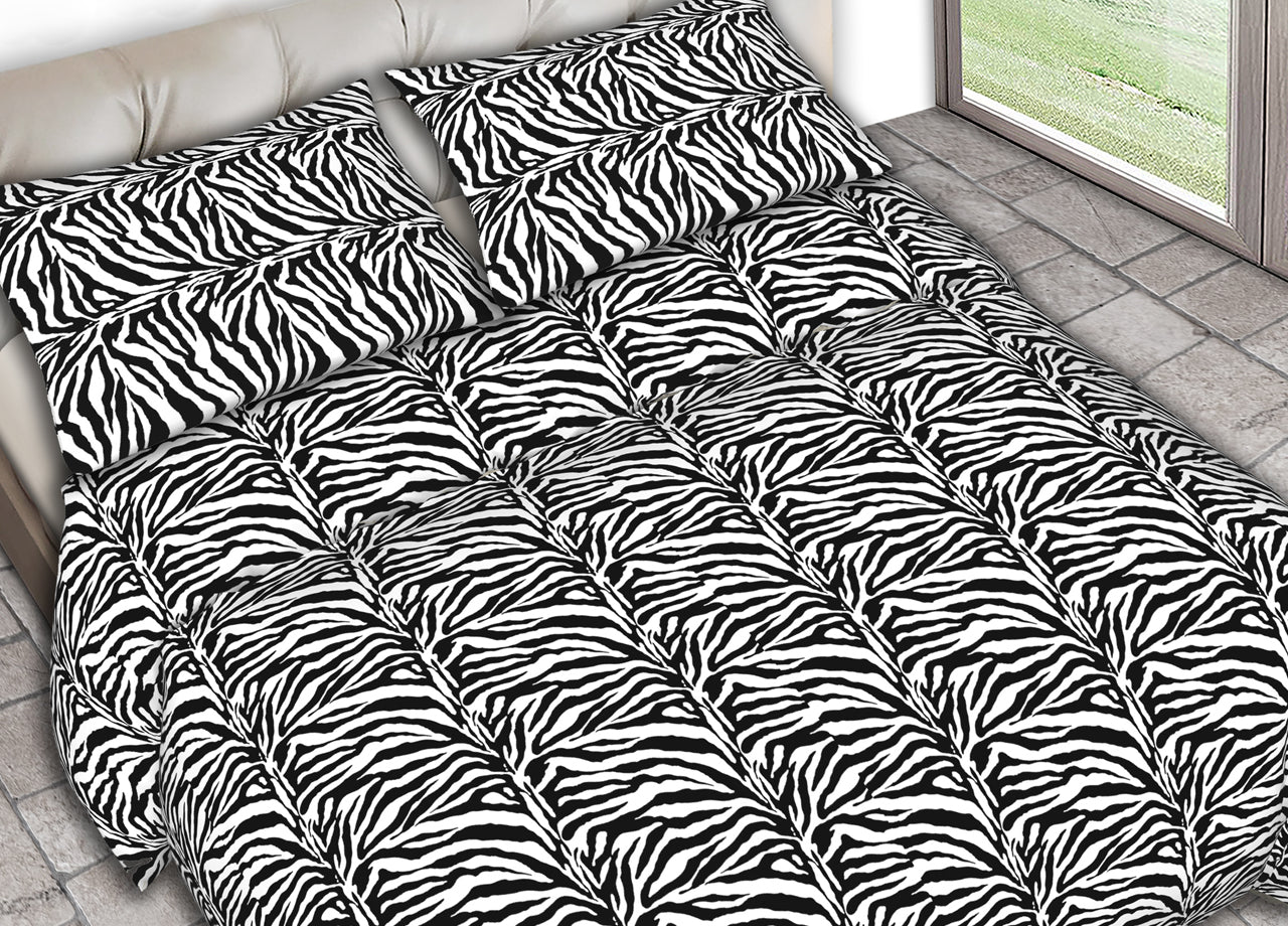 Completo Lenzuola In 100% Cotone Matrimoniale Dis. Zebrato C.N.