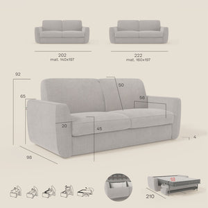 Leonida Divano letto sfoderabile e materasso H18 cm - vano portaguanciali in tessuto Smacchiabile T23 222 cm blu grafite