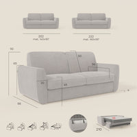 Leonida Divano letto sfoderabile e materasso H18 cm - vano portaguanciali in tessuto Smacchiabile T23 202 cm talpa