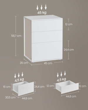 Comodino montaggio senza attrezzi comodino cassetti moderno camera da letto soggiorno 35 x 45 x 587 cm bianco 12_0007595