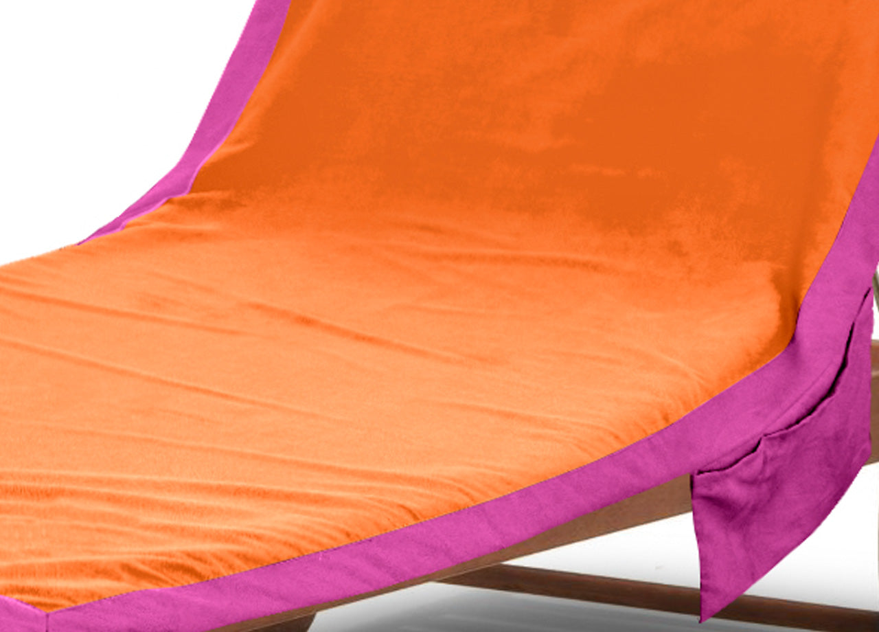Telo Mare Lettino In Microfibra Spiaggia Piscina Mod Tinta Unita Comodo - 75x185 - Arancio-Fucsia