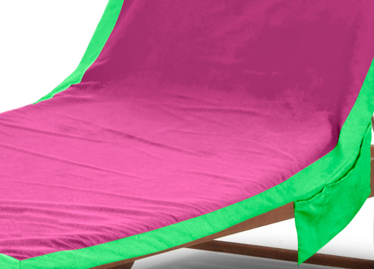 Telo Mare Lettino In Microfibra Spiaggia Piscina Mod Tinta Unita Comodo - 75x185 - Fucsia-Verde