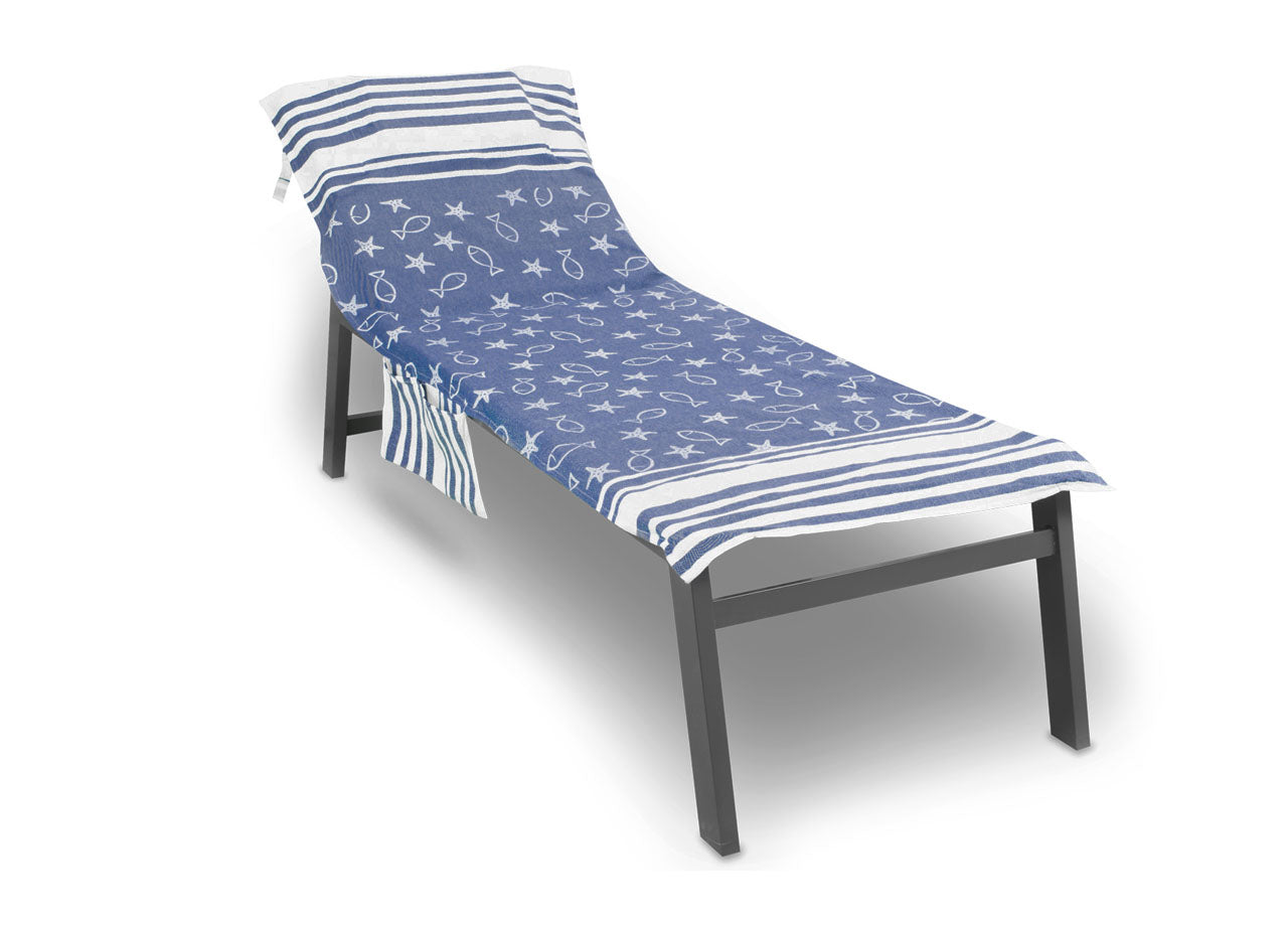 Telo Mare Lettino Spiaggia Piscina Con Cuscino Imbottito E Tasche Fishy Blu