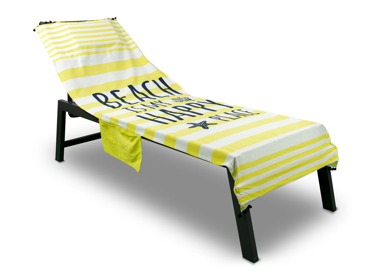 Telo Mare Lettino Spiaggia Piscina Con Cuscino E Tasche Happy Place Giallo