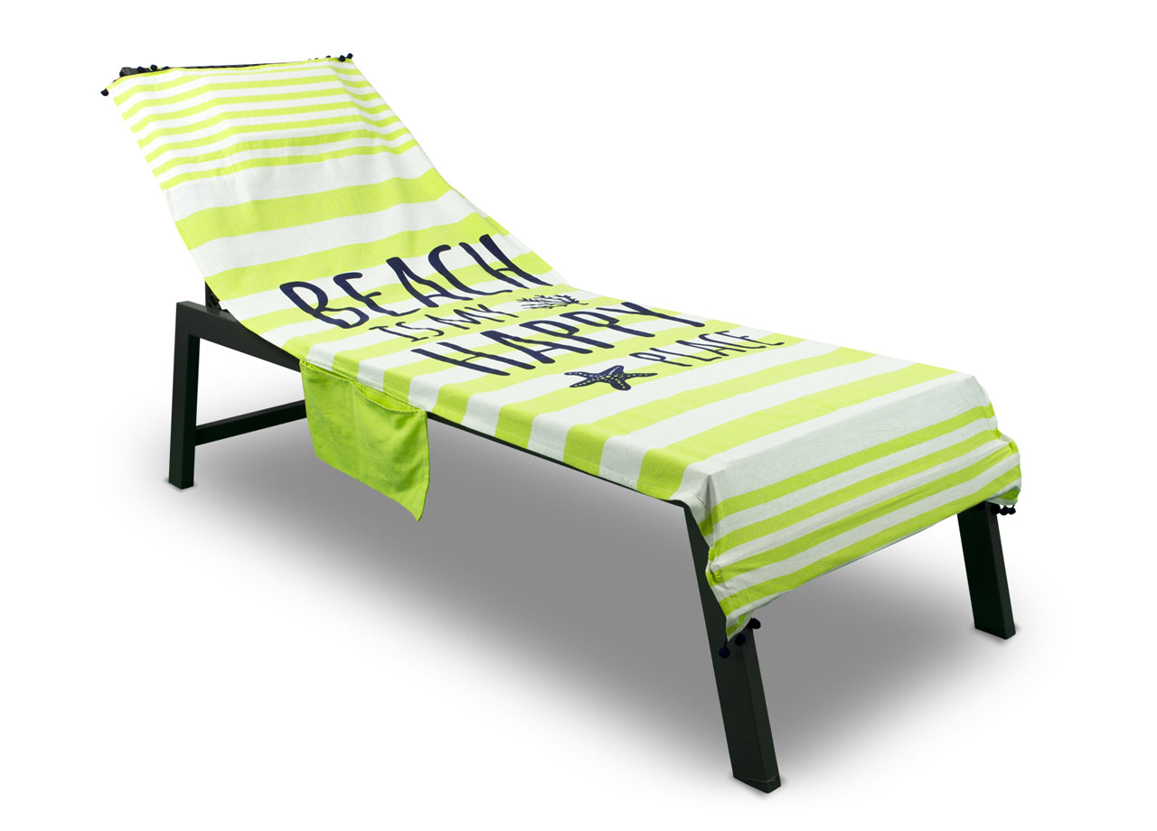 Telo Mare Lettino Spiaggia Piscina Con Cuscino E Tasche Happy Place Verde